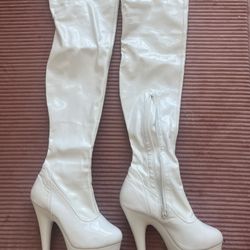 White Thigh High Pleasers Boots Size 8