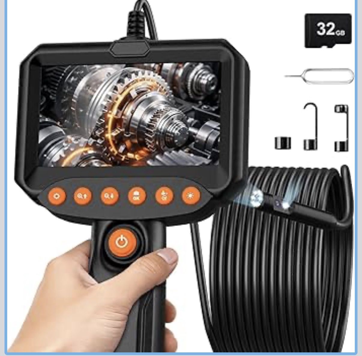 Dual Lens Endoscope Camera with Light, 1920P HD Industrial Borescope with 4.3" LCD, IP67 Waterproof Inspection Camera, 16.4FT Semi-Rigid Cable, 8 LED