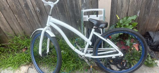White Cruiser Bike Blue Rims