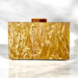 Modern Marble Gold Clutch – Stylish & Spacious