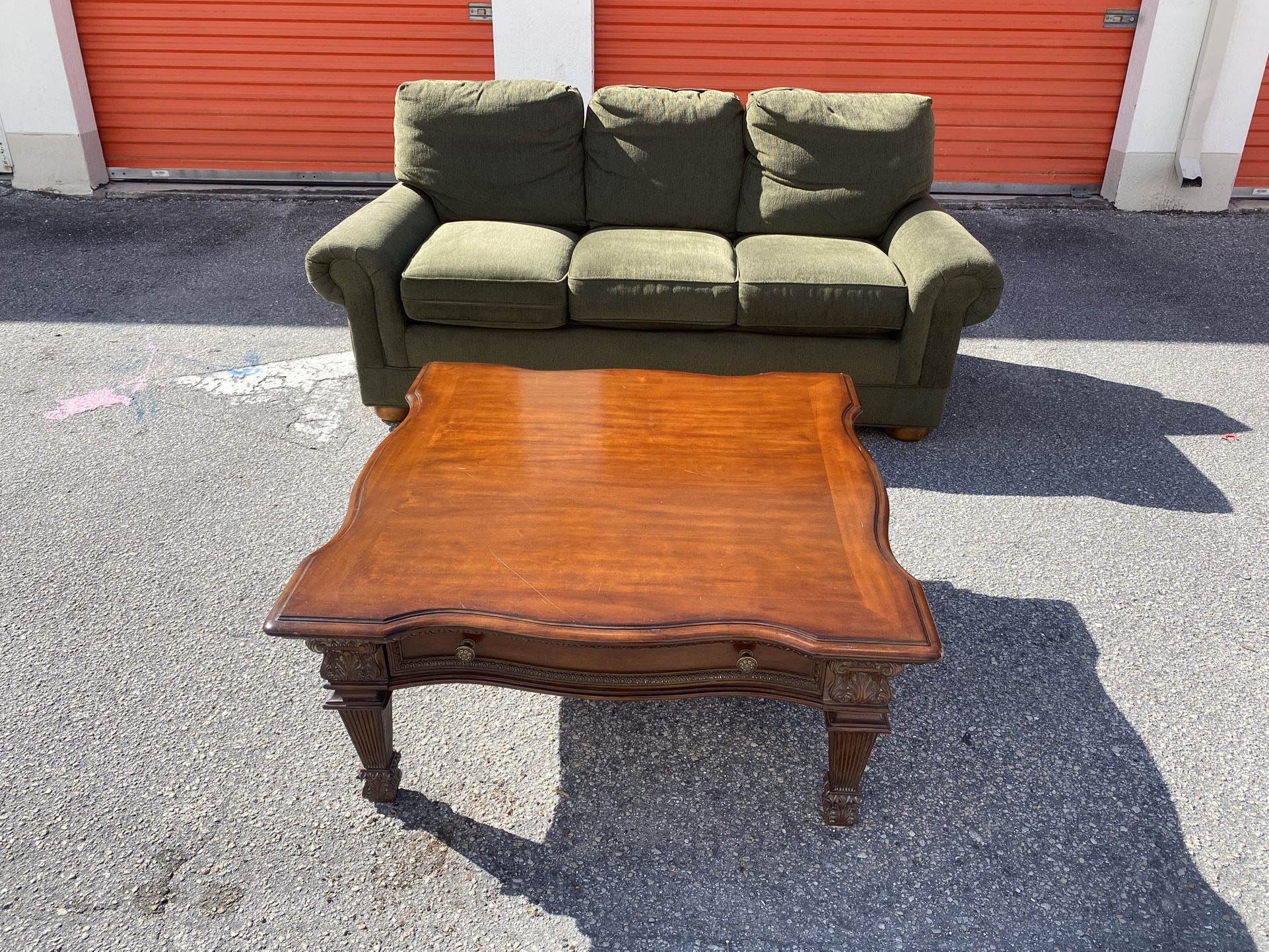 Very Comfortable Green Sofa With Coffee Table