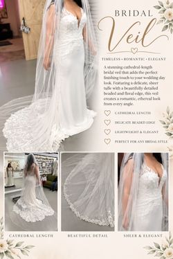 Cathedral Length Bridal Veil with Beaded Lace Edge