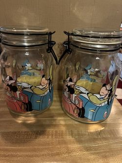 2 Vintage Disney Glass Storage Containers W/ Lid