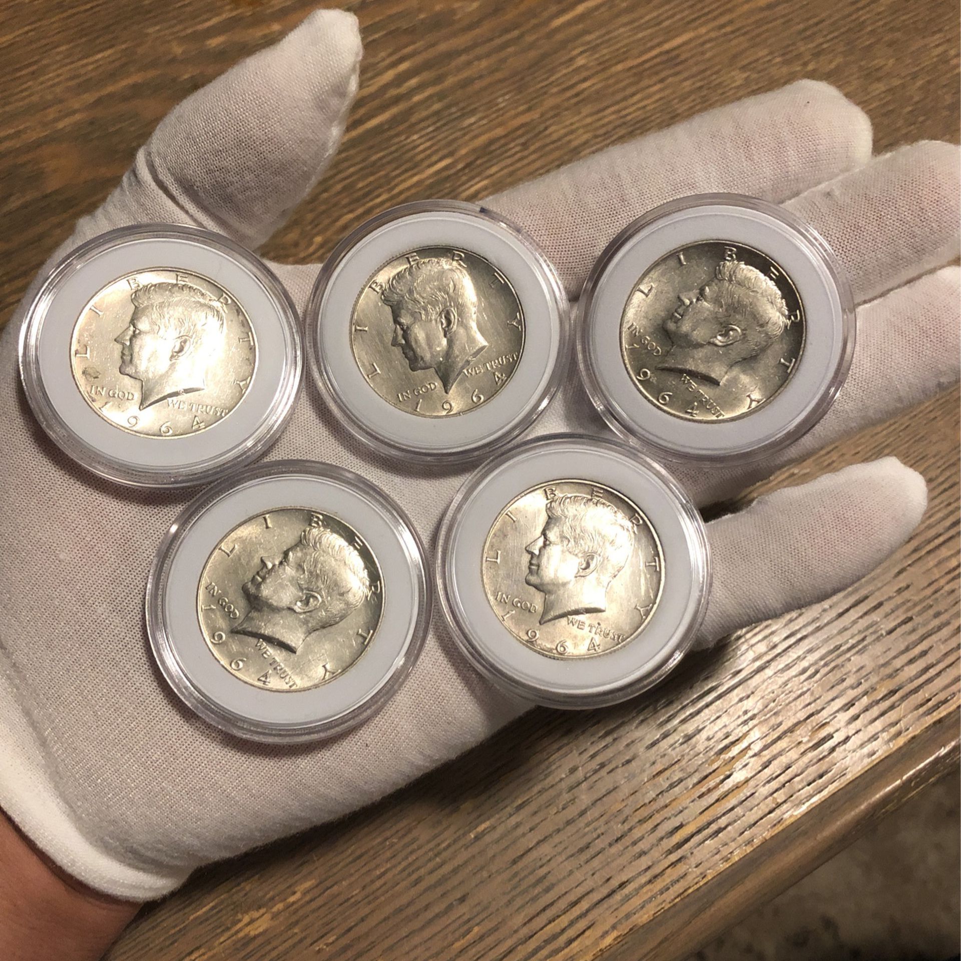 Silver Kennedy’s 1964 (D) Lot Of 5 Coins.