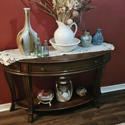 Solid Wood Side Table And Vases And Candles