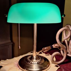 Traditional Bankers Lamp With Similar In Style Polished Brass  Hardware.