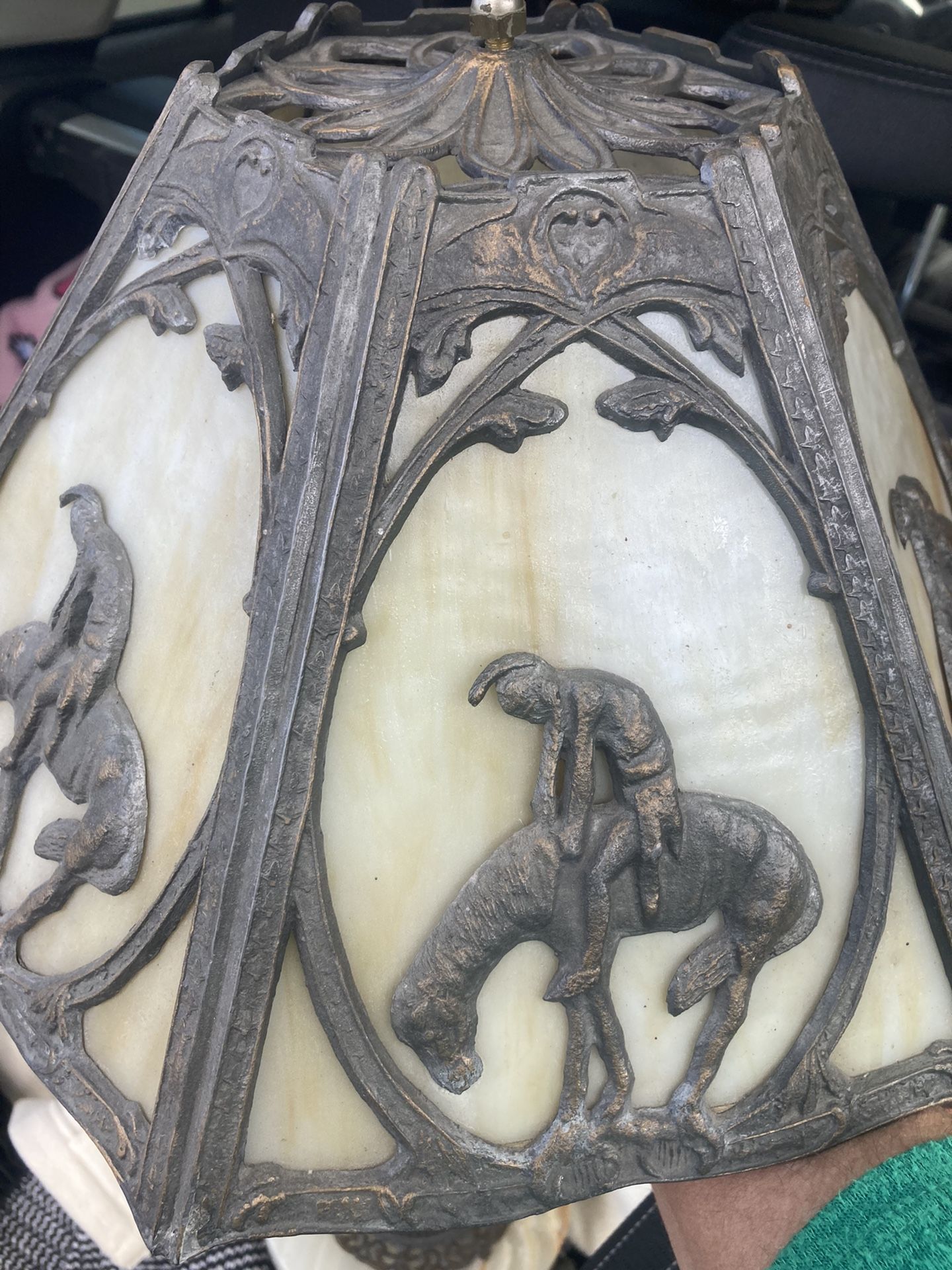 Cast Iron End Of trail Agate Antique Lamp