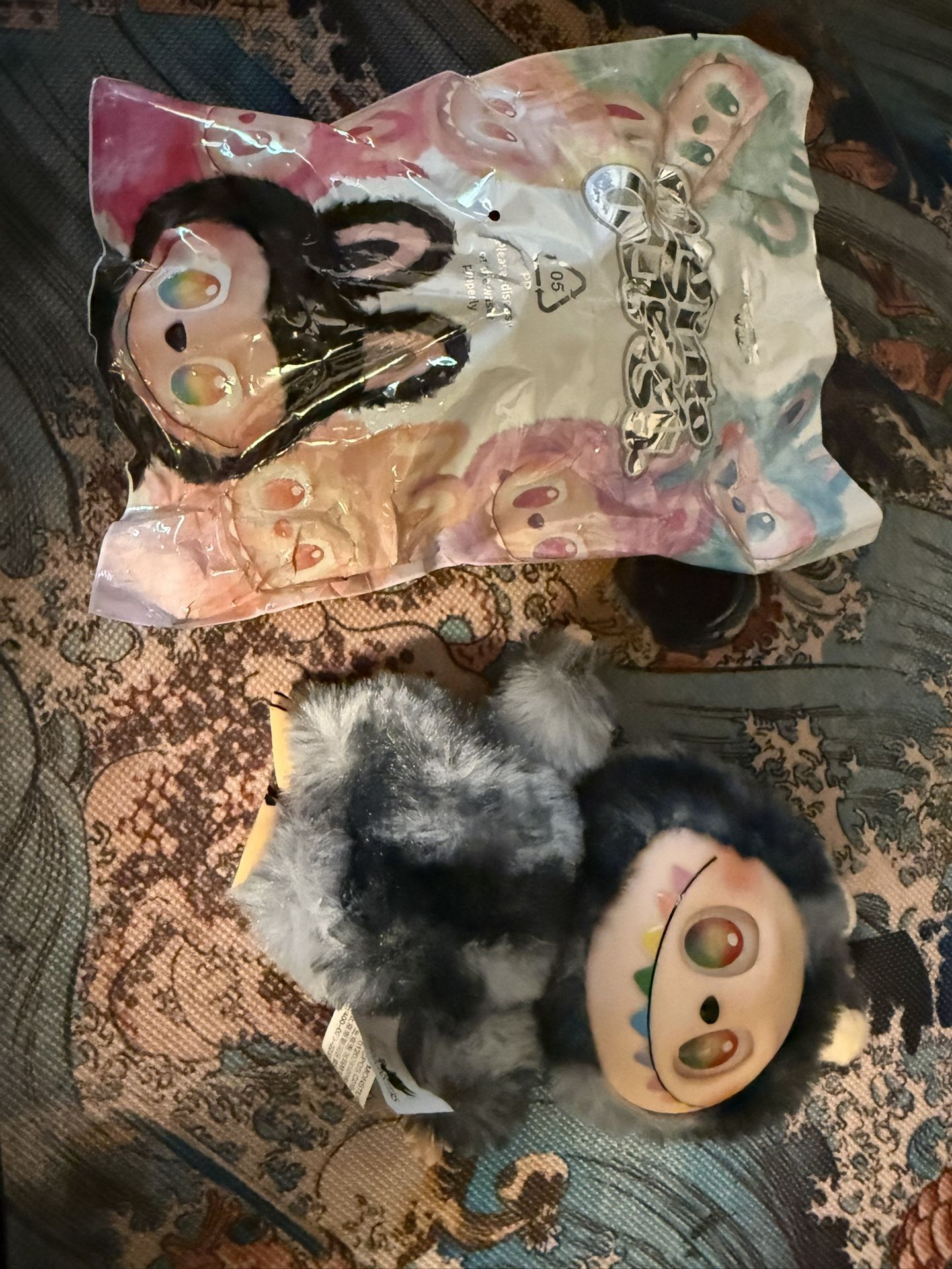 Labubu The Monsters Plush Doll – Gray Furry Suit, Rainbow Eyes – Rare
