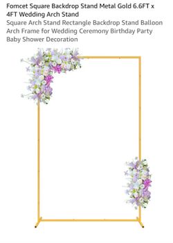 Fomcet Square Backdrop Stand Metal Gold 6.6FT x 4FT Wedding Arch Stand Square Arch Stand Rectangle Backdrop Stand Balloon Arch Frame for Wedding Cerem