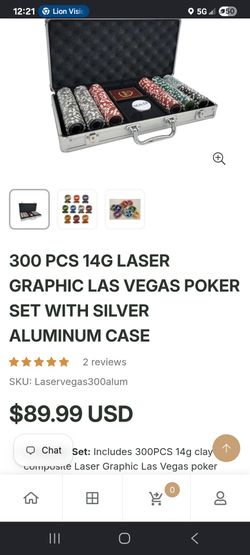 300 PCS 14g Laser Graphic Las Vegas Poker Set with Silver Aluminum Case