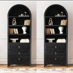 2Pc 71" Wood Arched Bookcase with 3
Drawers, Tall Display Cabinet for Living Room, Vintage Storage
Cabin
