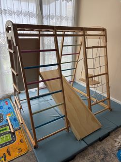 Indoor Playground Gym 7-in-1 Wooden Montessori Climbing with Mats included