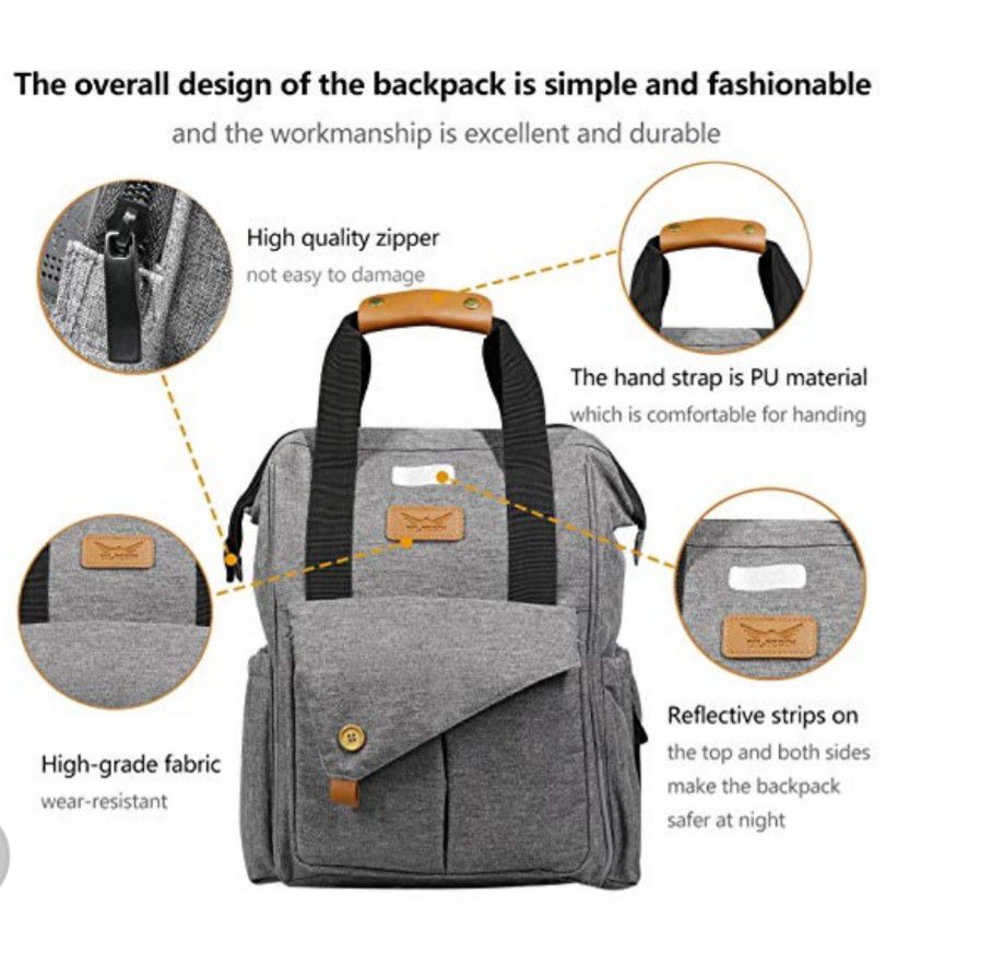Diaper Bag Backpack Multi-Function Baby Bags for Dad and Mom with Stroller Straps,Changing Pad and Laundry Bag   New