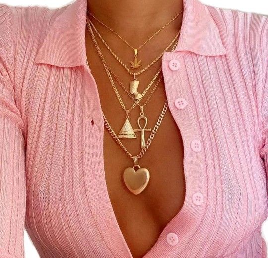 Gold Cascading Non Tarnishing Layered Necklace with Crescent Pendants