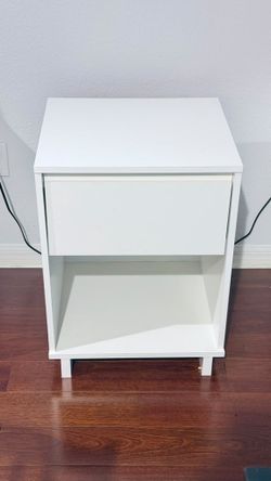 White Nightstands with Drawer & Open Shelf – $40 Each