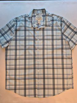 St. John's Bay Men's Plaid Button Front Short Sleeve Shirt XL Blue Classic Fit