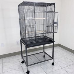 (New) $95 Large 53” Tall Bird Cage 24x17x53” with Rolling Stand and Plastic tray 