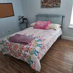 FULL size bed + mattress + glass end table