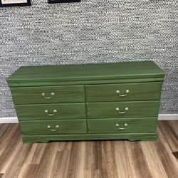 Green Chalk Painted Dresser with Brown Wax