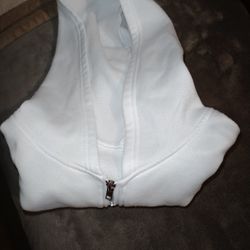 Female Girl White Hoody with Zipper and Hand Warmer
