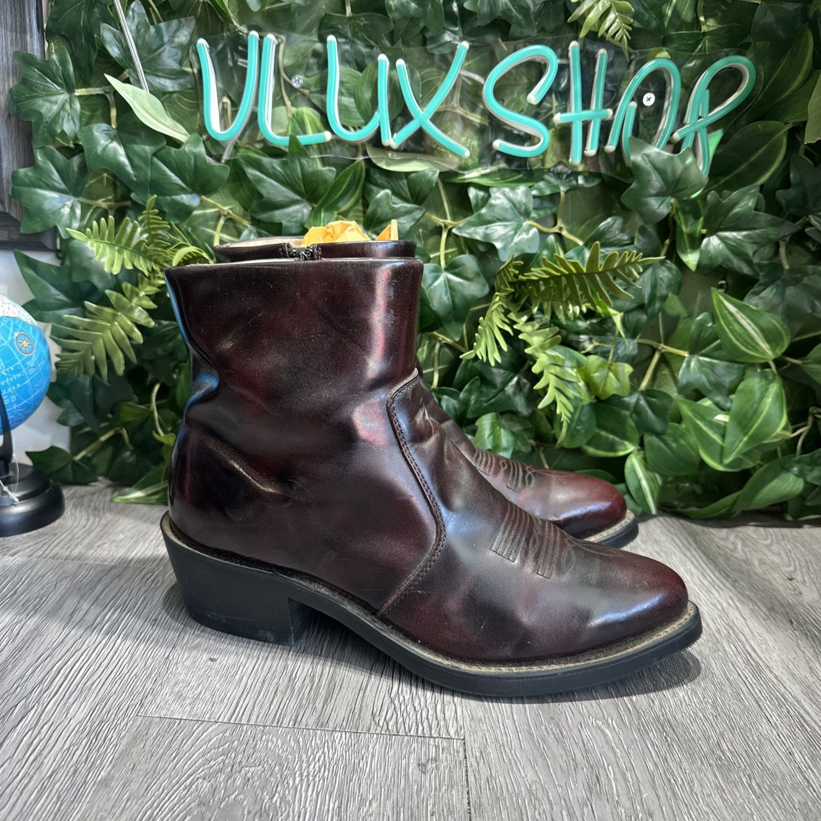 Durango Western Black Cherry DB955 Side Zip Leather zip Ankle Boots 9.5 EE