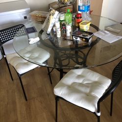 Glass Dining Table With 2 Ikeya Chairs No Cushions 