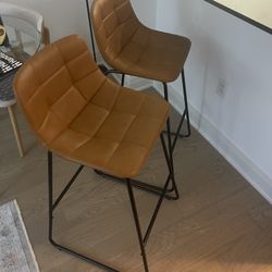 Two Leather Bar Stools
