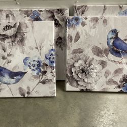 4 Bluebirds And Flowers Paintings