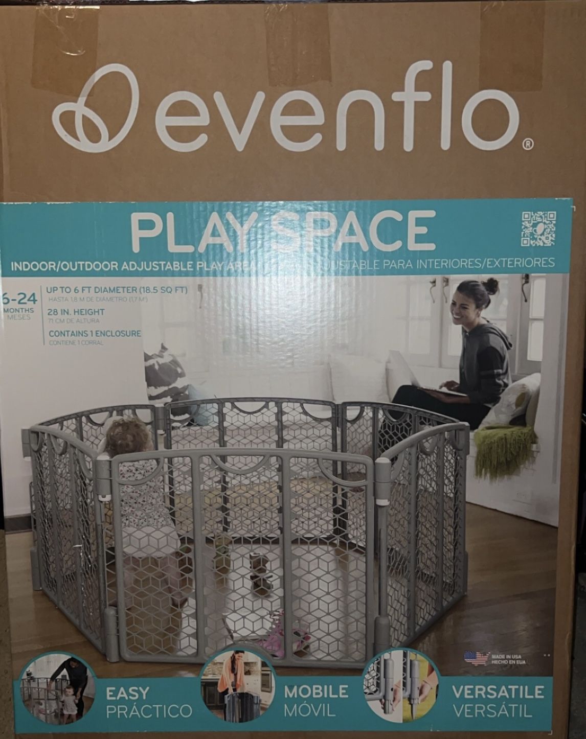 Evenflo Versatile Play Space Adjustable Play Area Plastic 6 Panel (Cool Gray)