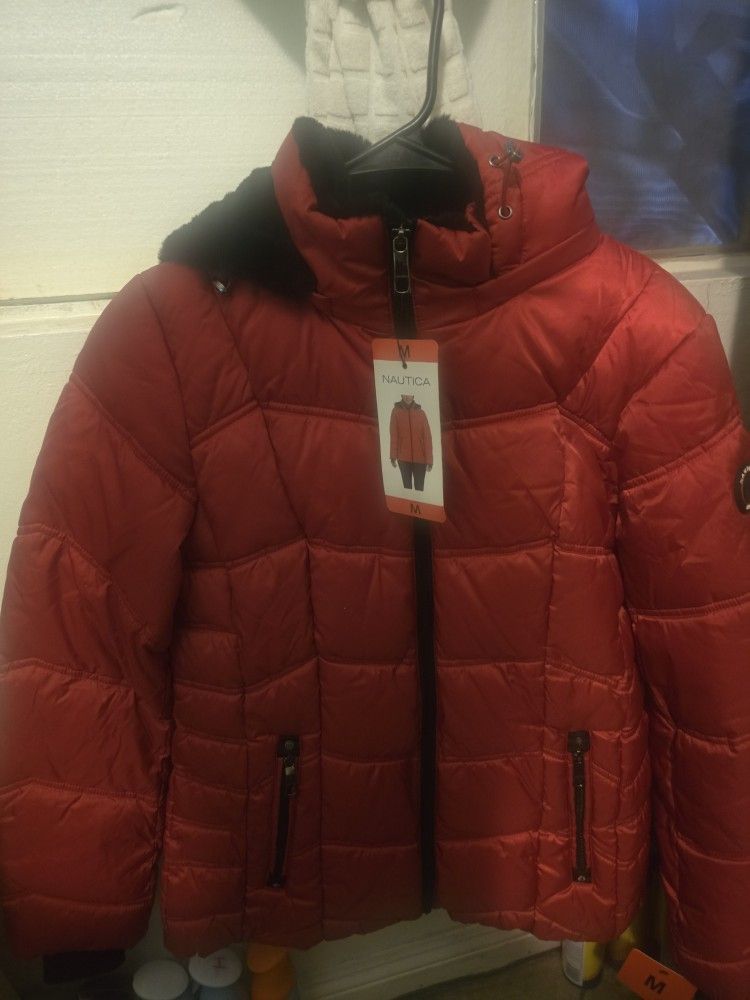 Nautica water-resistant windbreaker jacket in red. 