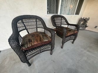 Dark Brown Wicker Patio Chairs with Cushions – Set of 2