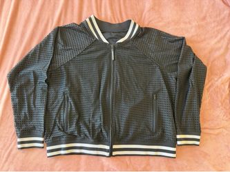Good American Performance Black and White Mesh Bomber Jacket 5