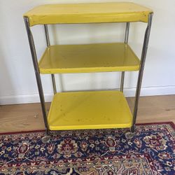 Vintage Kitchen Rolling Shelf Yellow