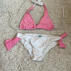 Pink Bikini with White polka dot medium triangle top swimsuit like new