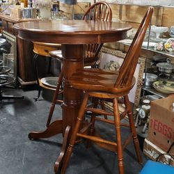 Solid Wood TALL Bistro Pedestal Table And 2 Chairs Set