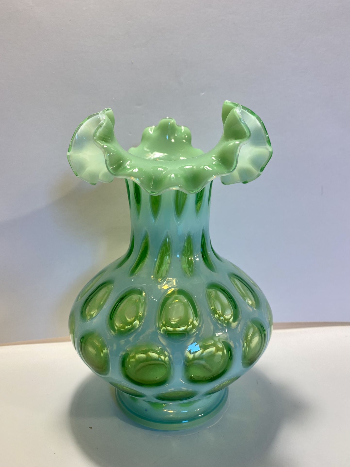 Fenton Lime Green Opalescent Coin Dot Vase