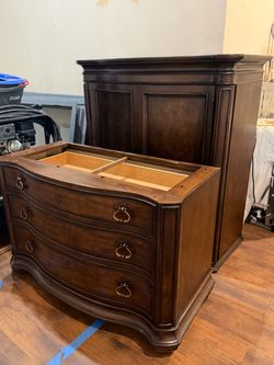 Dark Wood Dresser and Armoire Bedroom Set