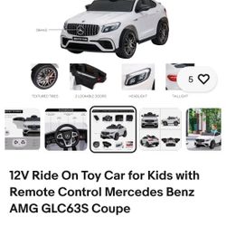 12V Ride On Toy Car for Kids with Remote Control Mercedes Benz AMG GLC63S Coupe 