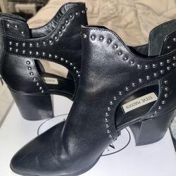 Black Studded Booties With Cutout Detail 
