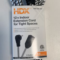 New Hdx 12 Ft indoor extension cord for Tight Spaces Power Outlet  Cash only  Pick up in North San Jose, By appointment only  Location: located close 