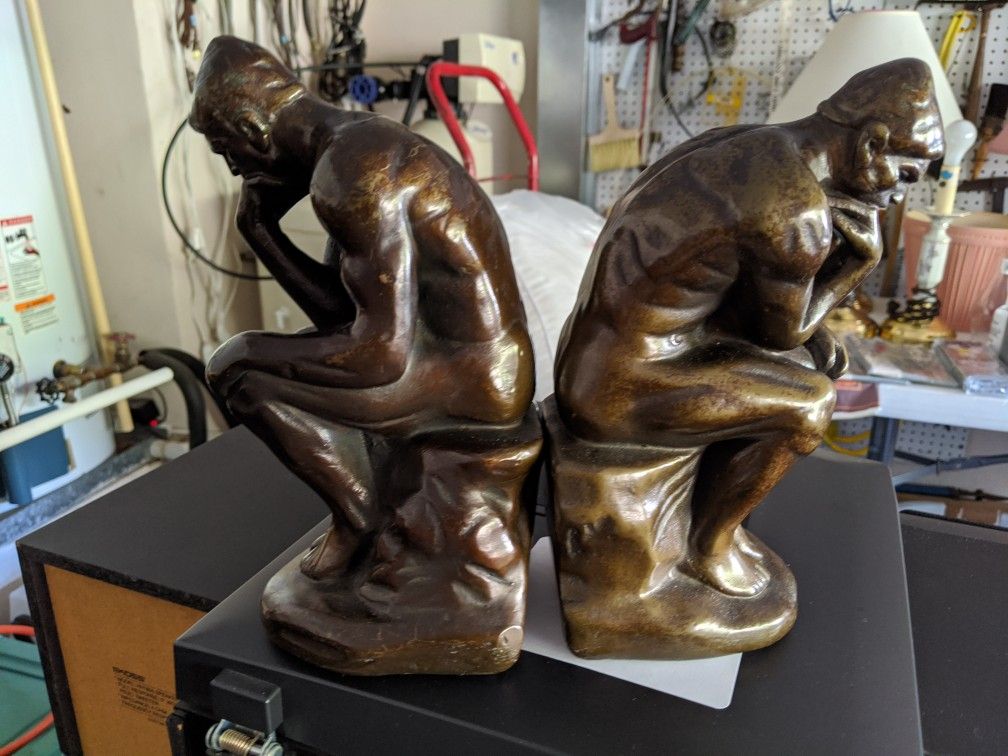 Brass book ends "The Thinker"