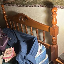 Vintage full size wood headboard with bed frame