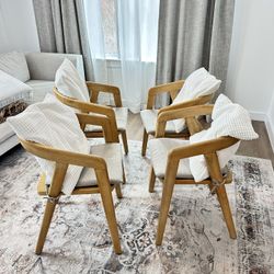 Set of 4 – Lana Wood Armed Dining Chairs – Threshold (Natural) + Pillows And Cushions 