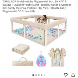 Foldable Baby Playpen with Mat, 50"×71" F oldable P laypen for Babies and Toddlers, Indoor & Outdoor Kids Safety Play Pen, Portable Play Yard, Foldabl