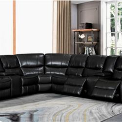 BLACK LEATHER RECLINING SECTIONAL 