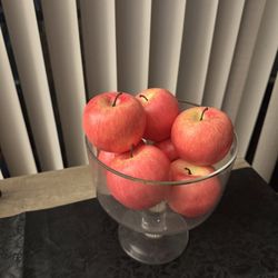 Glass Pedestal Bowl Centerpiece with Decorative Apples (Or Best Offer) 