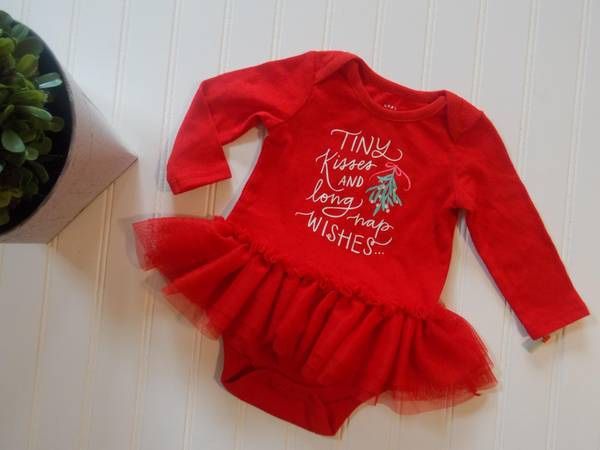 NWT Cat & Jack Girl Tutu Christmas Dress Built in Bloomers Baby 0-3M ~ “Tiny Kisses and Long Nap Wishes”