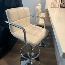 Modern White Swivel Bar Stools (Set of 3) – Adjustable Heigh