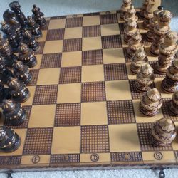 Hand Carved Chess Set From Eastern Europe
