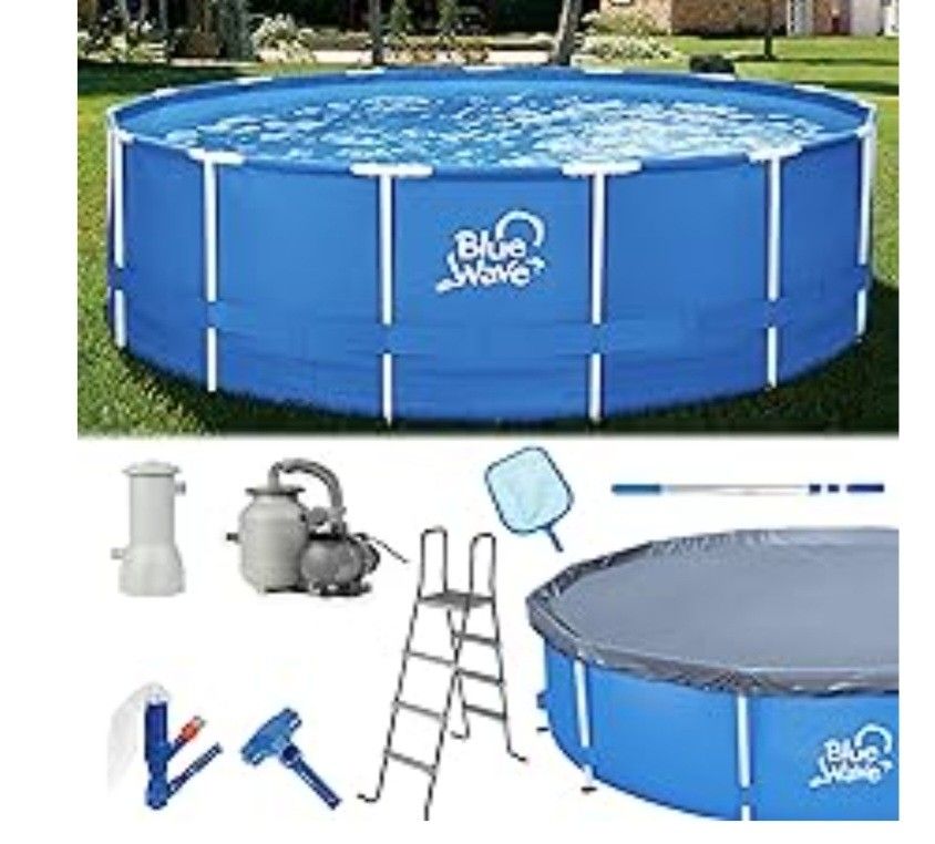 Blue Wave NB19791 18-ft Round 52-in Deep Active Frame Package Above Ground Swimming Pool with Cover

